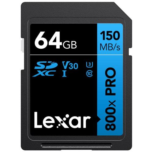 64GB LEXAR LSD0800P064G-BNNNG PROFESSIONAL 800X PRO SDXC UHS-I CARDS UP TO 150MB/S READ C10 V30 U3