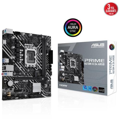 ASUS PRIME H610M-K D4 ARGB DDR4 3200MHZ 1XHDMI 1XM.2 USB 3.2 MATX 1700P (12. / 13. VE 14. NESİL İŞLEMCİ UYUMLU)