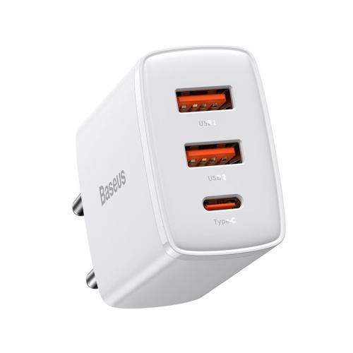 BASEUS COMPACT QC CCXJ-E02 30W DUVAR TİPİ ŞARJ CIHAZI BEYAZ ÇIKIŞ :2XUSB 1XTYPE-C